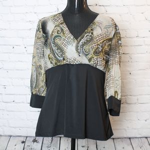 Essentials by Milano Paisley V-Neck Blouse XL